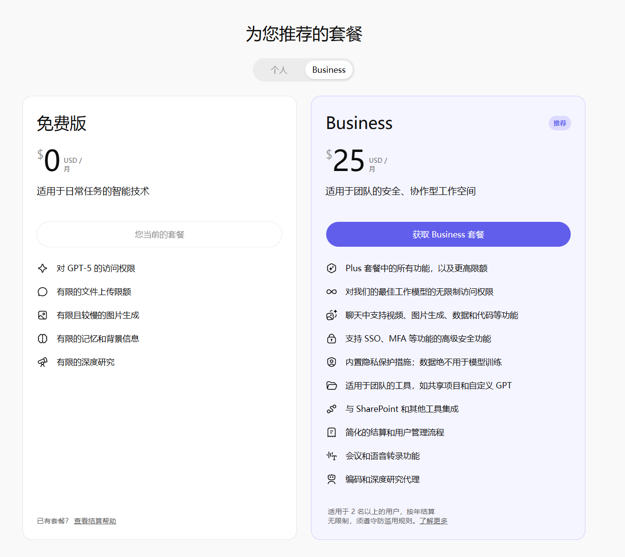 ChatGPT Business/Team 开通教程与区别对比 图示